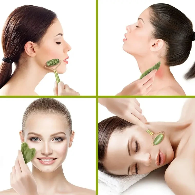 Jade Massagers For Face Body Gua Sha Scraper Beauty Facial Roller Set Natural Gouache Stone Massage Slimming Skin Care Lift box