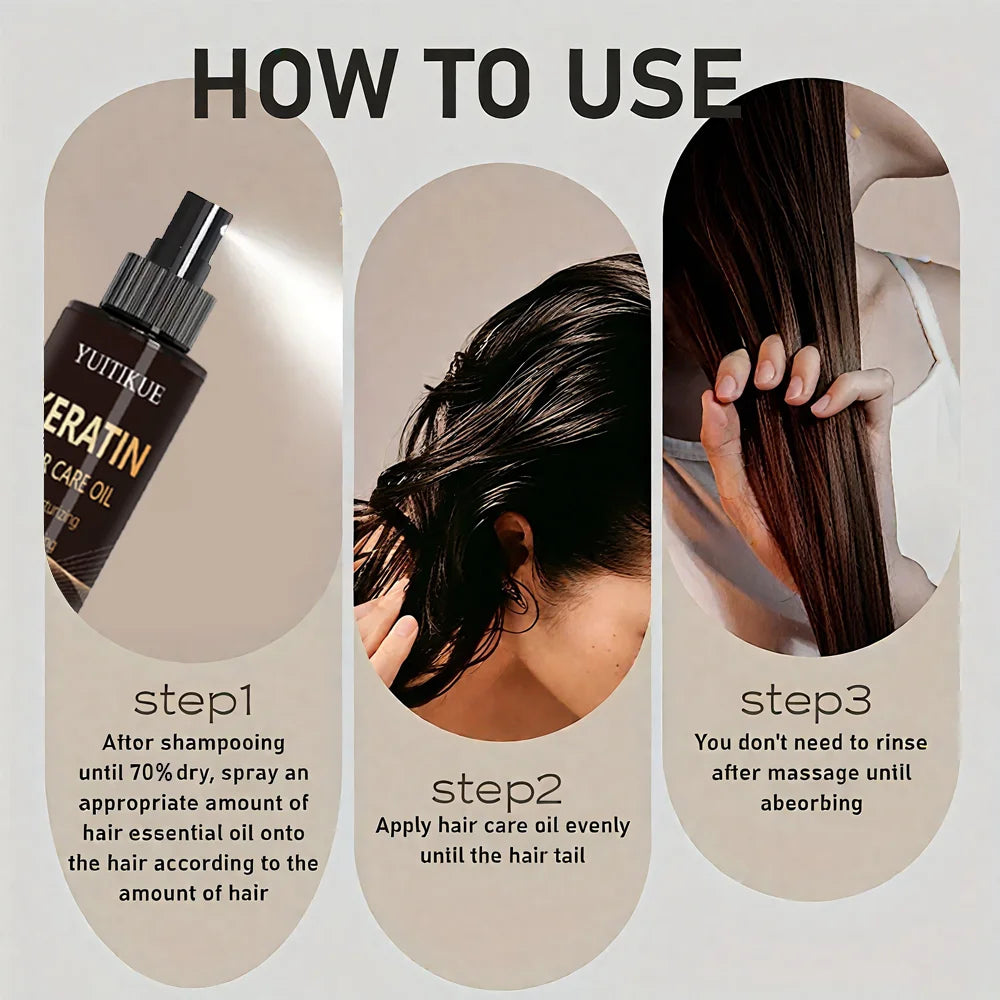 YUITIKUE Keratin Hair Care Oil Spray | Moisturizing, Refreshing & Smoothing For Dry & Damaged Hair 100ml