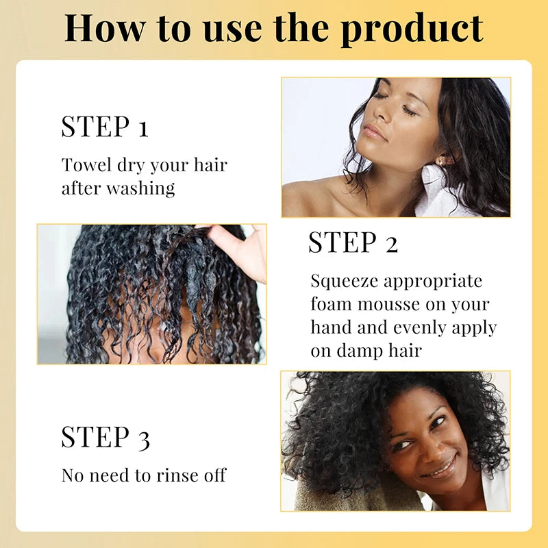 Curly Hair Mousse Care Coconut Oil Smoothing Frizz Enhanced Wavy Shampoo Styling Cream Mousse Foam Dry Damaged Frizz Hair Care