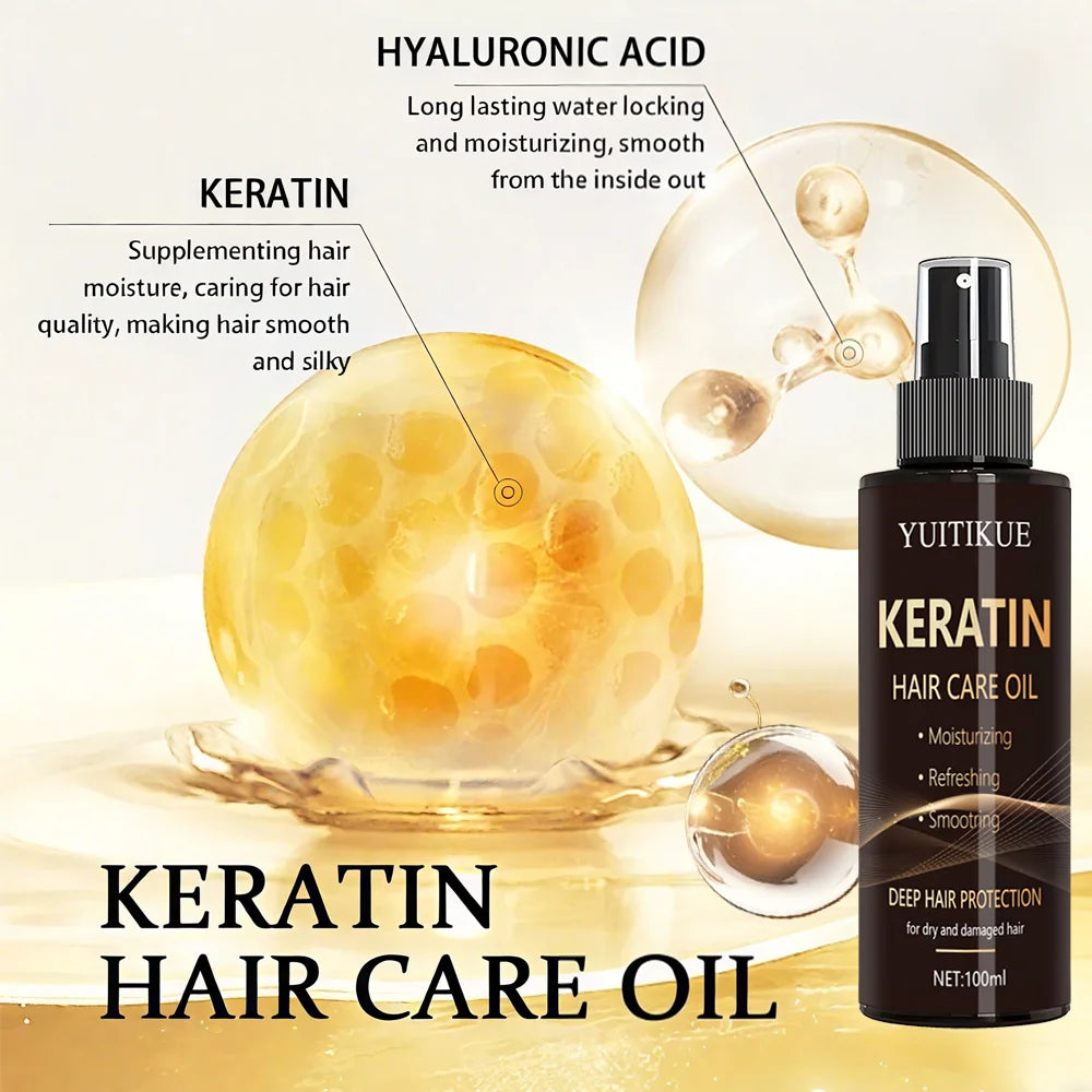 YUITIKUE Keratin Hair Care Oil Spray | Moisturizing, Refreshing & Smoothing For Dry & Damaged Hair 100ml