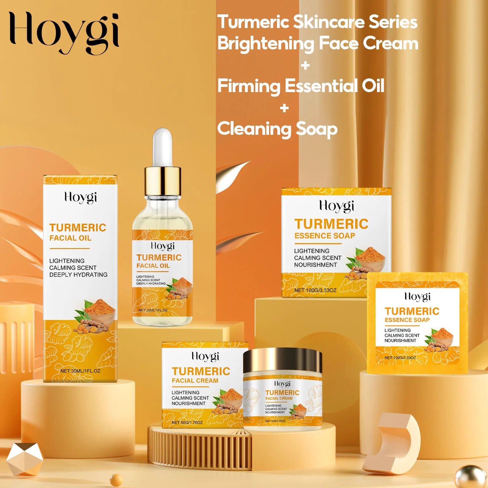 Turmeric Facial Essential Oil Repair Firming Deep Cleansing Soap Even Skin Tone Cream for Face Reduce Dullness Nourish Skin Care