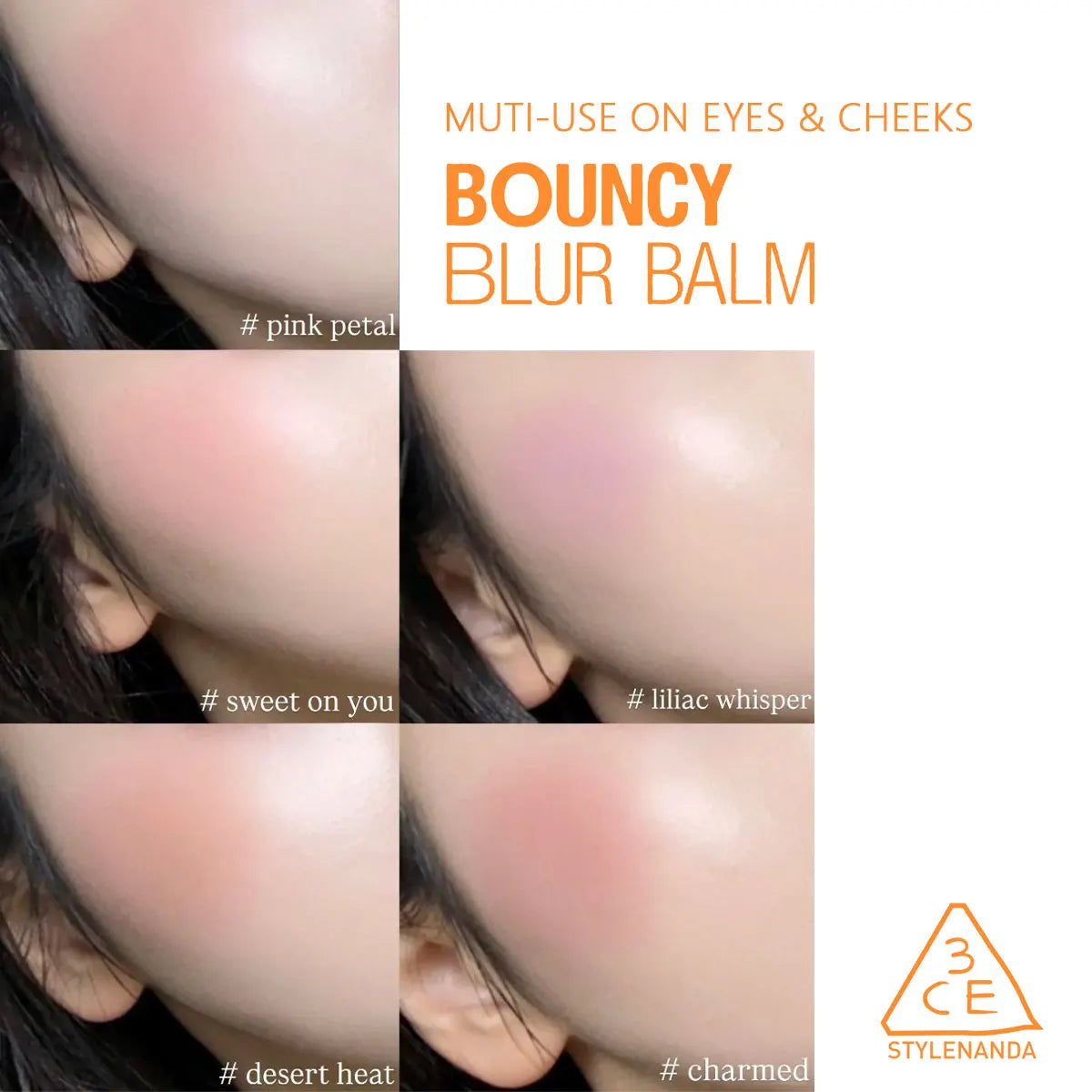 3CE Bouncy Blur Balm,Multi-Use,Creamy Texture,Blurring Effect,Long-Lasting Color,Soft-Focus,Natural Glow,K-Beauty,Korean Makeup