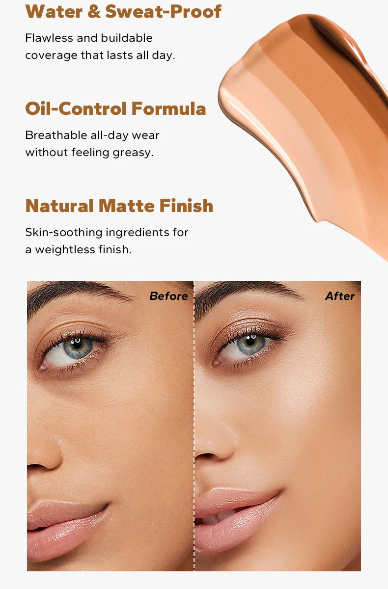 Beauty Glazed Full Coverage Matte Liquid Foundation Waterproof BB Cream Lasting Oil Control Long-lasting Natural Face Makeup