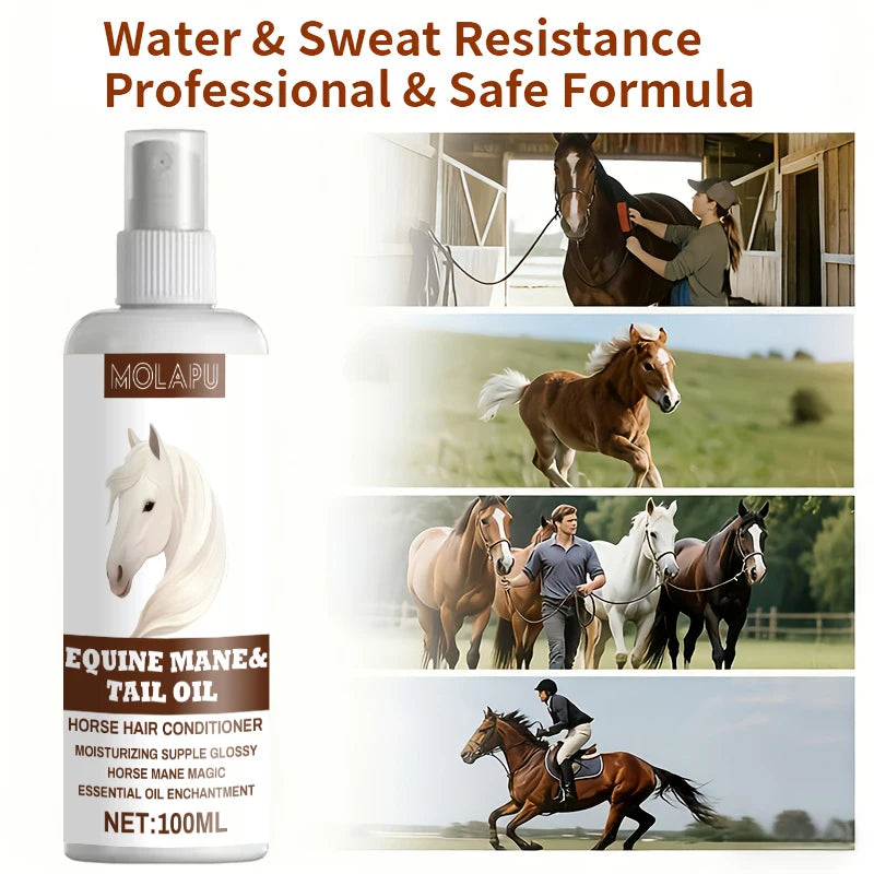 Horse hair care oil, quickly brightening and dust-resistant. Natural care oil creates silky mane and tail. 100ML, easy to carry,