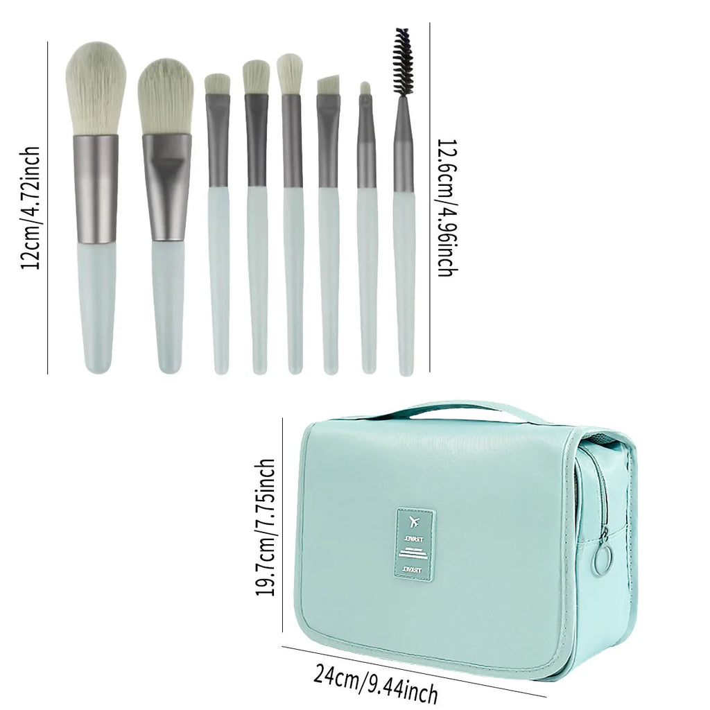 Multi piece set of beauty tools, blue hair with water droplets, powder puff, skin friendly, soft makeup brush, complete set