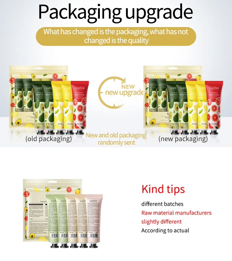 5Pcs/set Fruit Plant Fragrance Hand Cream Sets Moisturizing Repair Anti Dry Hand Lotion Sets Hands Skin Care Products