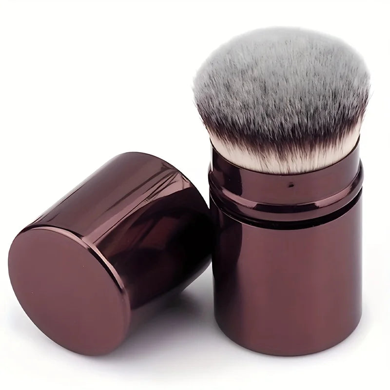 1 Professional Facial Brush with a Round Head and Retractable Handle, Makeup Brush, Blush Brush, Foundation Brush, Loose Powder Brush, Synthetic Bristles, Ultra-Soft Setting Brush for Liquid Cosmetics, Kabuki Foundation Brush