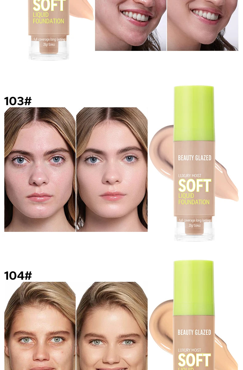 Beauty Glazed Full Coverage Matte Liquid Foundation Waterproof BB Cream Lasting Oil Control Long-lasting Natural Face Makeup