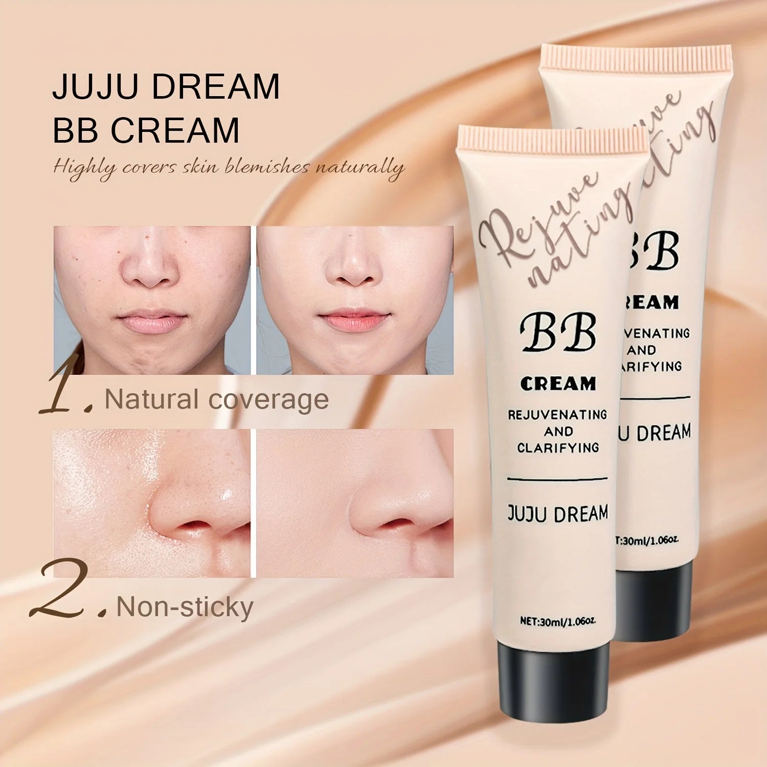 Natural Concealer BB Cream, moisturizing and nourishing, Korean natural translucent primer, long-lasting for all skin types