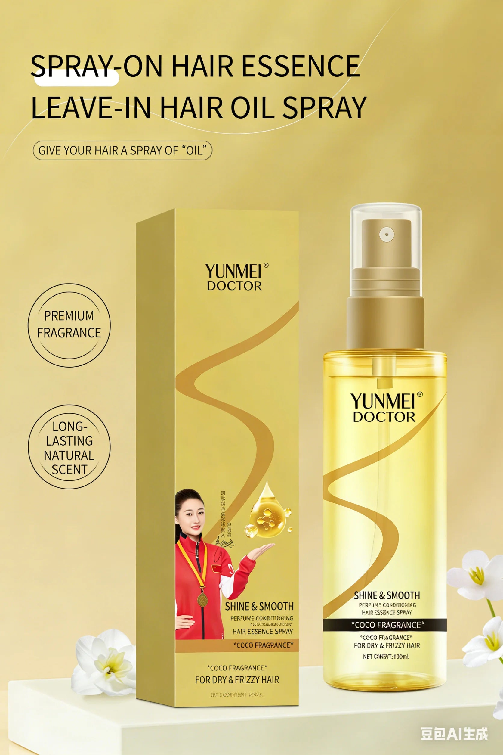 Anti-Frizz Hair Oil Spray, Perfumed Smoothing Lightweight Non-Greasy Hair Care Oil for Color-Treated & Perm Damaged Hair, Long-L