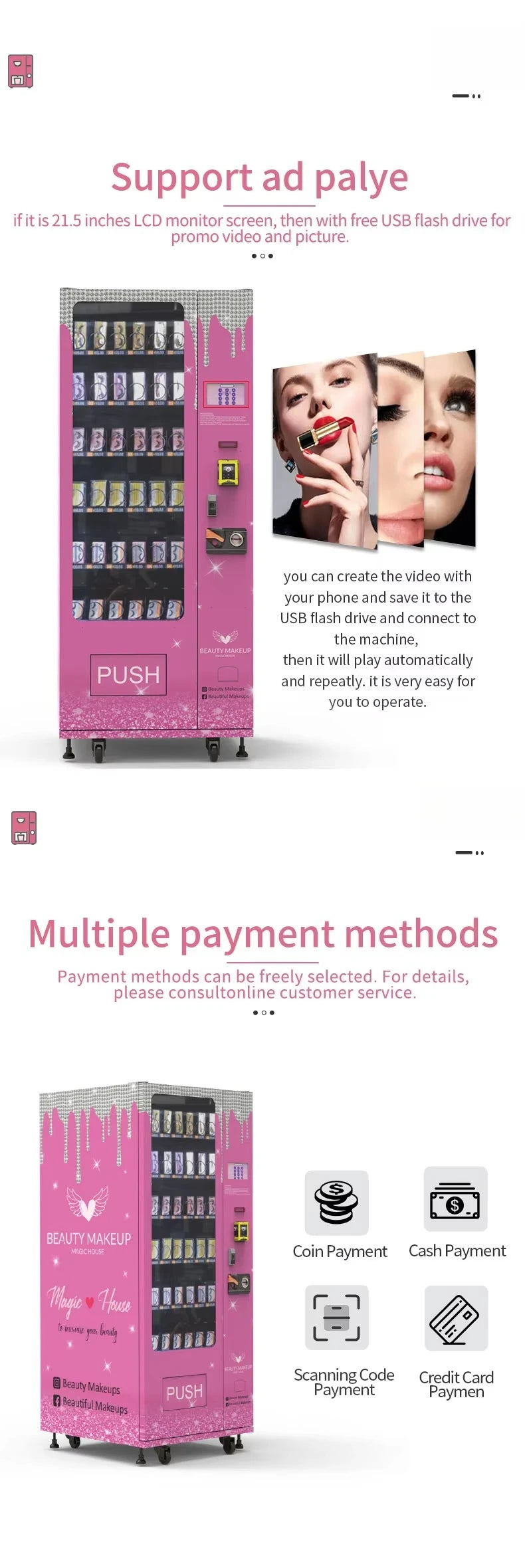 Customized 24-Hour Small Beauty Vending Machine Skincare & Cosmetic Vending Machine with Refrigeration Fresh‑Keeping Function
