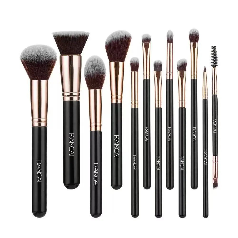 12 brown PU bags, makeup brush sets, soft loose powder, foundation brush,eyeshadow brush, beauty tools. makeup brush set make up
