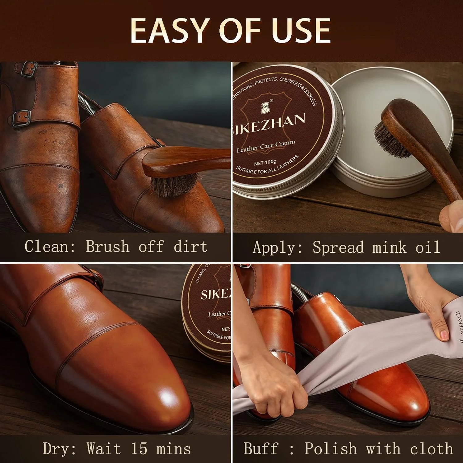 Leather Shoe Care Cream – Colorless Shoe Polish and Leather Conditioner To Clean, Nourish, Restore and Protect Shoes and Boots