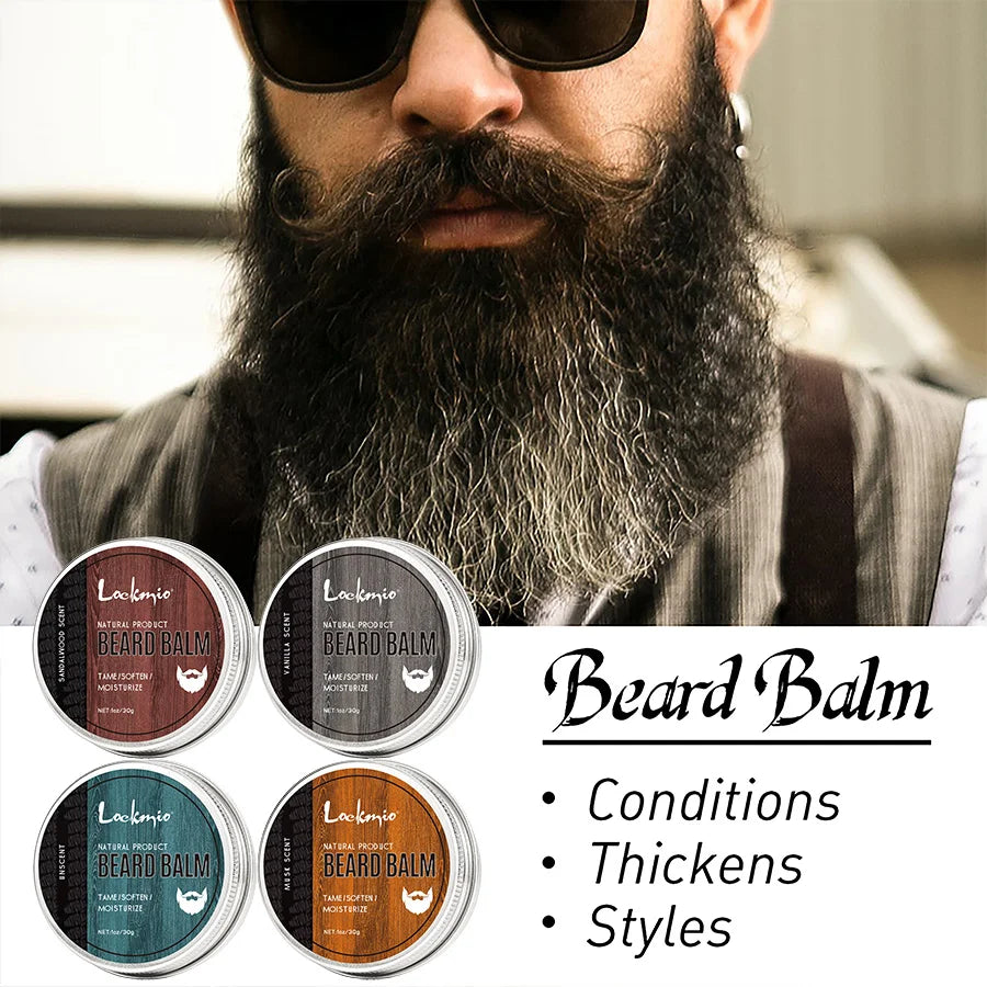4pcs/set Beard Balm Softens and Tames Unruly Hairs Beards Styling Cream Add Thickness & Volume Moisturize Shine Beards Care Balm