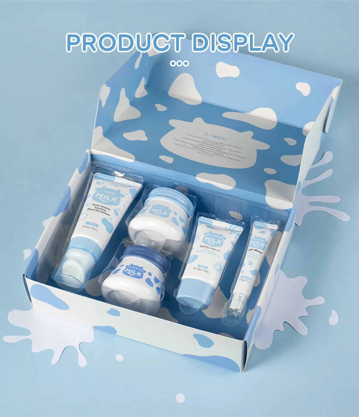 Brightening Milk Skincare 5 Piece Set Nourishing Cleanser Eye Cream Moisturizing Sunscreen Wrinkle Care