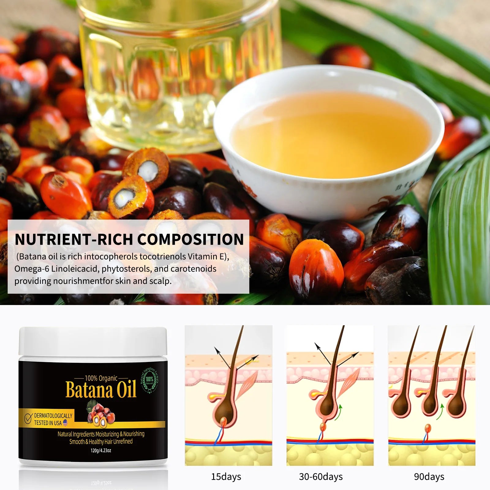 Batana Oil for Hair Growth & Repair 120g Moisturizes Scalp, Reduces Split Ends & Hair Loss Natural Plant Hair Care Essential Oil