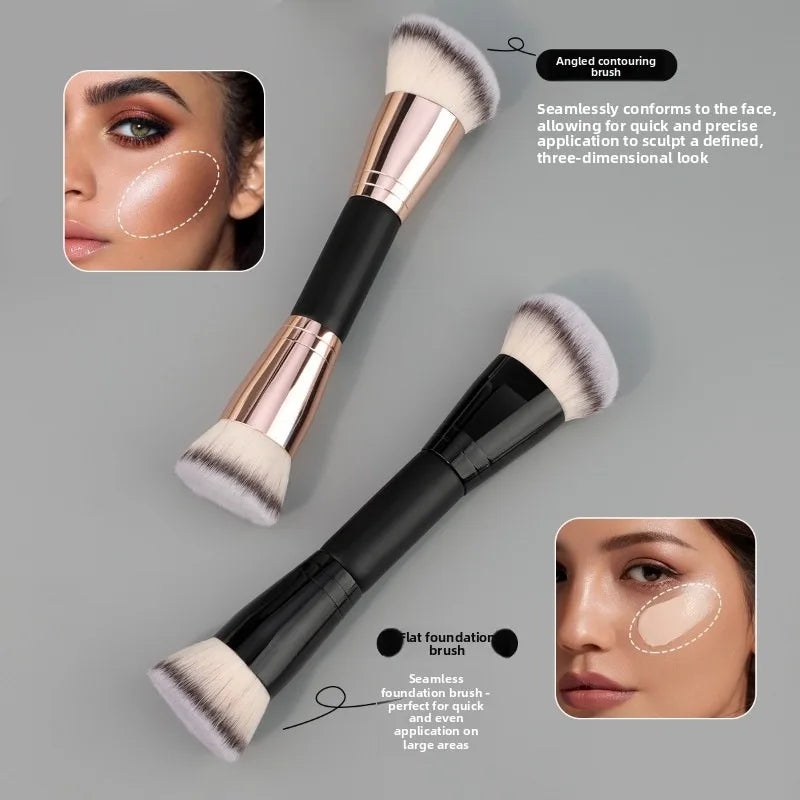 New Double-ended Makeup Brush Foundation&Contour Powder Blush Multi-functional BrushNo Powder Absorption High-value Beauty Tools