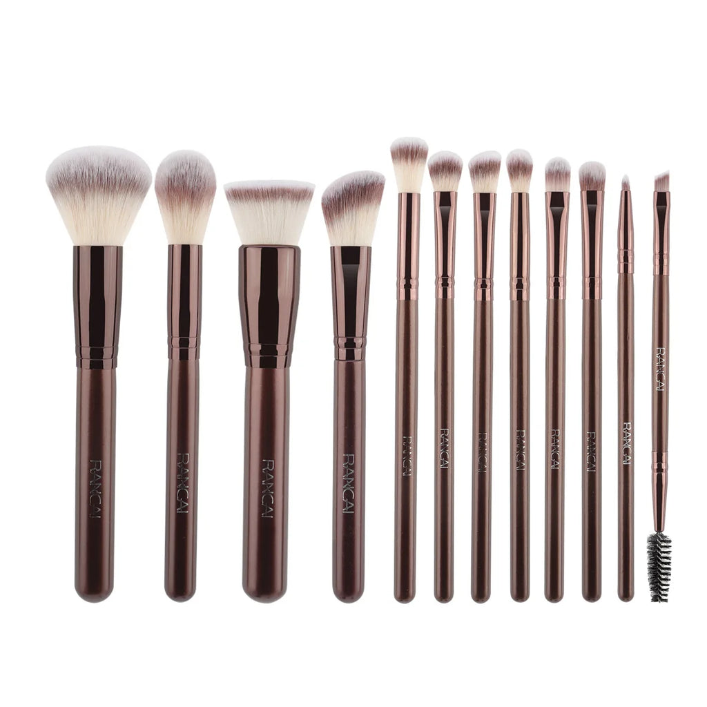 12 brown PU bags, makeup brush sets, soft loose powder, foundation brush,eyeshadow brush, beauty tools. makeup brush set make up