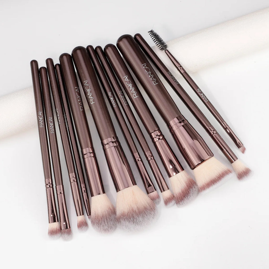 12 brown PU bags, makeup brush sets, soft loose powder, foundation brush,eyeshadow brush, beauty tools. makeup brush set make up