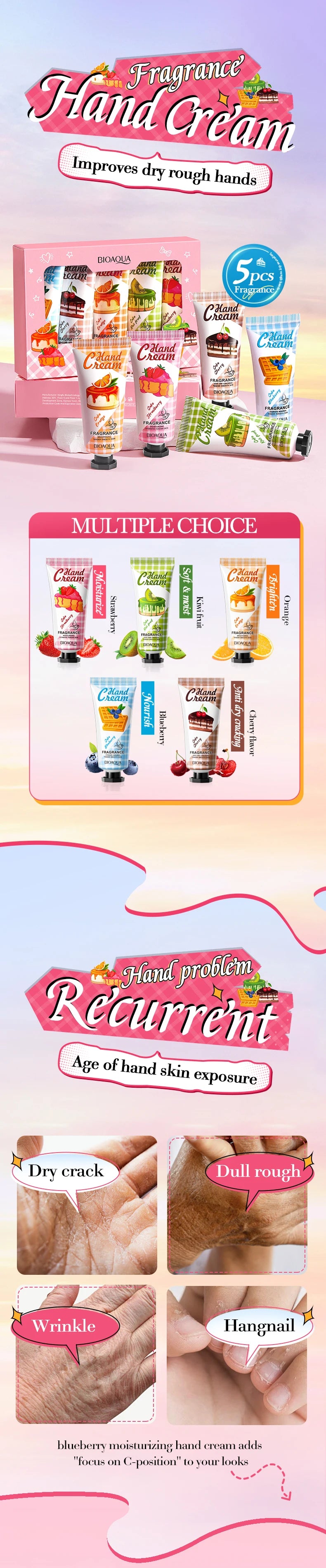 BIOAOUA Luxury Hand Cream Christmas Gift Set 5Pack Moisturizing Long-Lasting Fragrance Hand Cream for Dry Skin for Women & Men