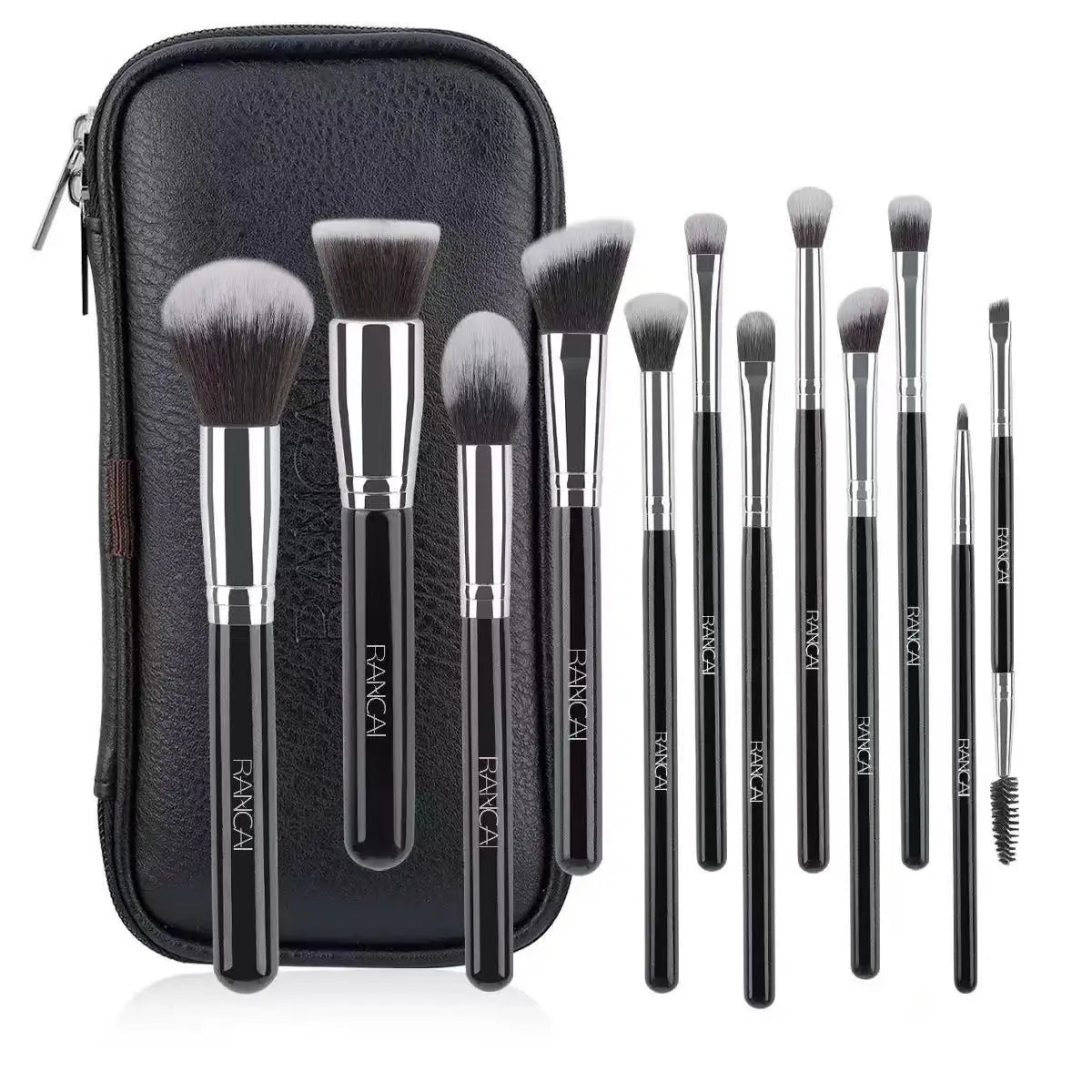 12 brown PU bags, makeup brush sets, soft loose powder, foundation brush,eyeshadow brush, beauty tools. makeup brush set make up