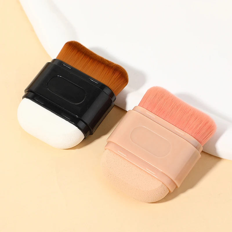 1Pcs Double-Ended Foundation Makeup Brush With Dust Cover Wave Top Contour Beauty Tool For Liquid Powder Concealer Cream