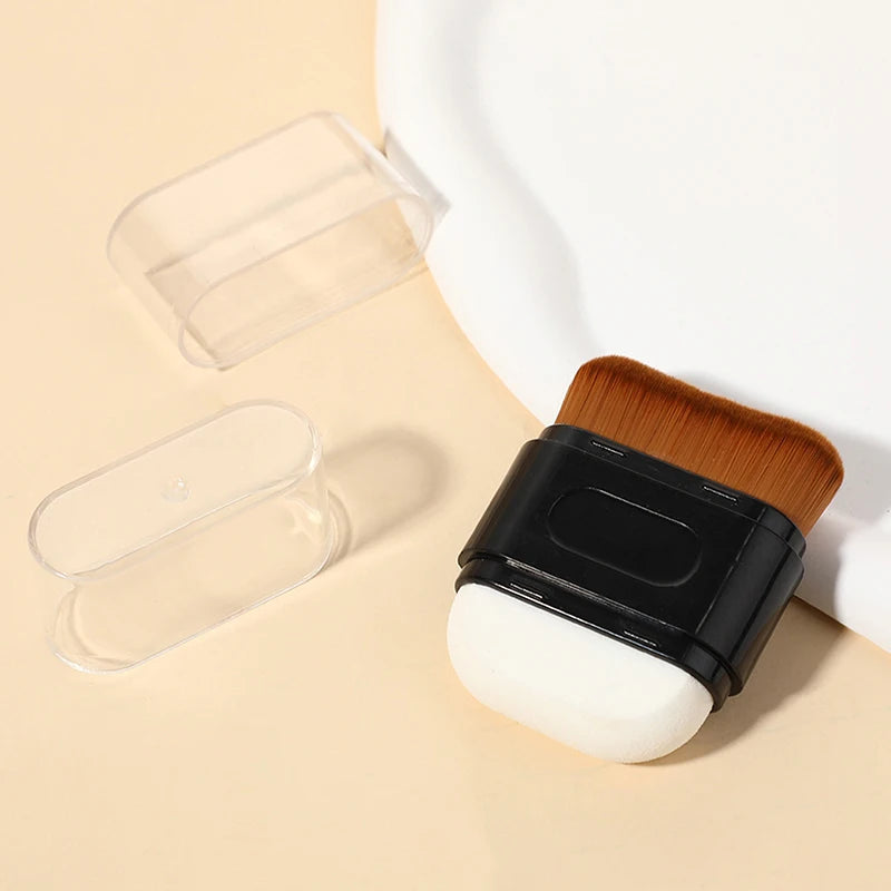 1Pcs Double-Ended Foundation Makeup Brush With Dust Cover Wave Top Contour Beauty Tool For Liquid Powder Concealer Cream