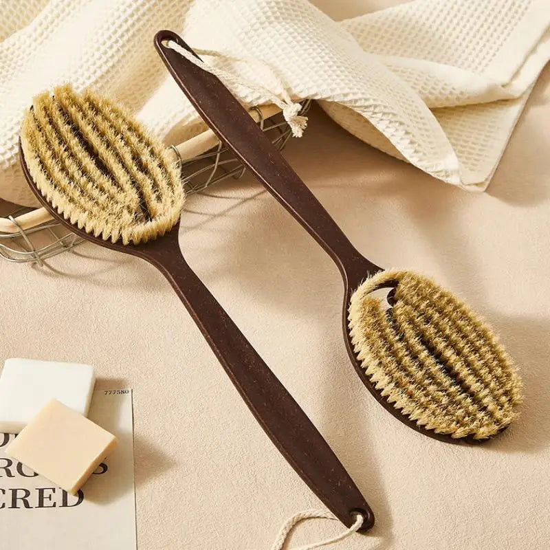 Bath Shower Brush Bathing Brush Dry Skin Body Soft Natural Bristle Massager Care Tool Soft Natural Bristle PE Handle."