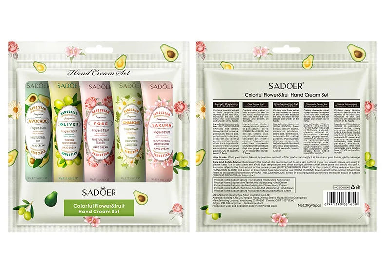 5Pcs/set Fruit Plant Fragrance Hand Cream Sets Moisturizing Repair Anti Dry Hand Lotion Sets Hands Skin Care Products