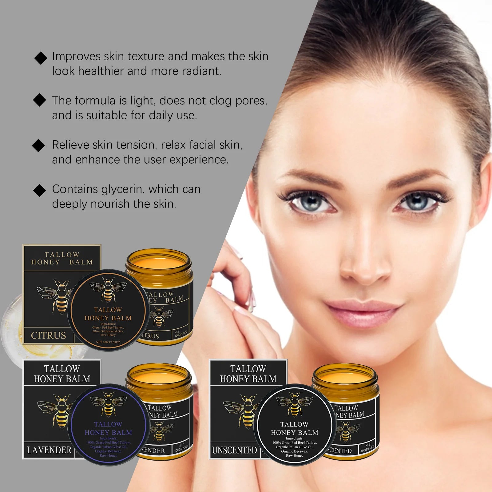 Tallow Honey Balm Deep Hydration Face Care Tighten Skin Firming Moisturizing Facial Rejuvenation Soft Smooth Beef Tallow Cream