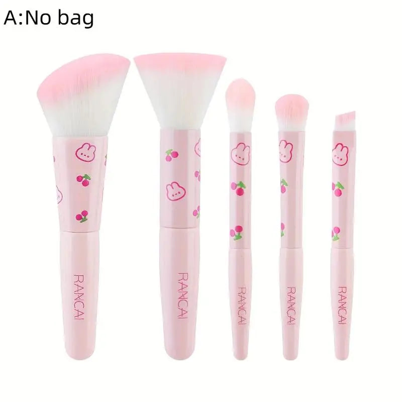 Z. 5pcs Cute Compact Makeup Brush Set With Case Premium Brush For Flawless Foundation, Blush, Eyeshadow Application Beauty Tools