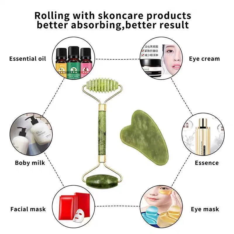 Jade Massagers For Face Body Gua Sha Scraper Beauty Facial Roller Set Natural Gouache Stone Massage Slimming Skin Care Lift box