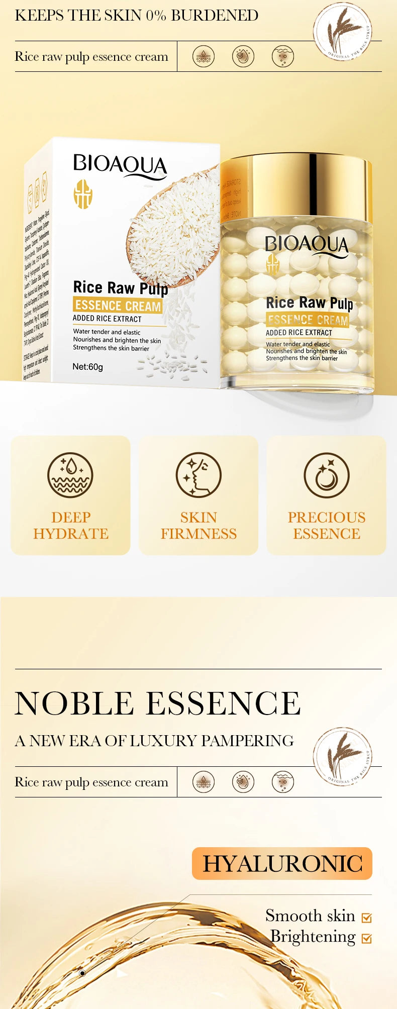 BIOAOUA Rice deep Moisturizing Essence Cream brightning hydrating face cream firming Rejuvenating Cream skin care for women