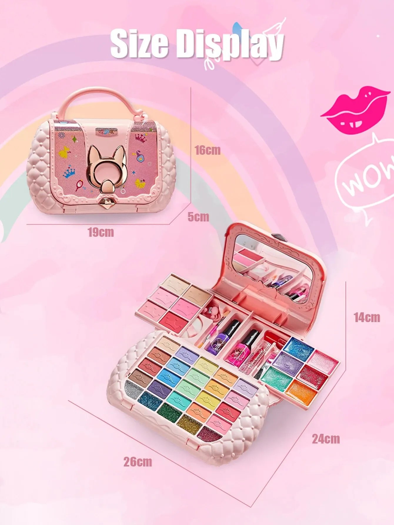 Kids Beauty Toys Makeup Kit Little Bag Washable Pretend Play Cosmetic Set Toys with Mirror Non-Toxic & Safe Birthday Gifts Girl