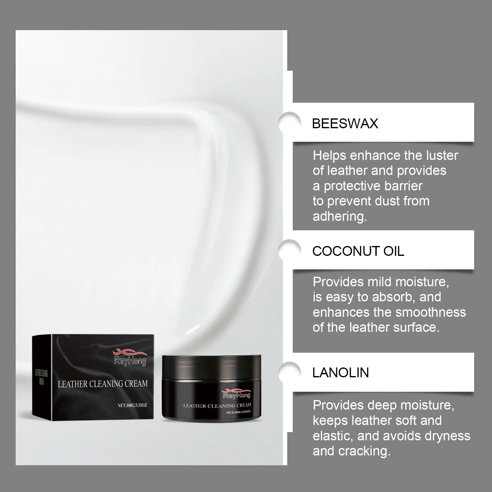 Waterproof Leather Conditioner Auto Leather Care Paste with Beeswax Deep Moisturizer Anti Aging Protects & Beautifies Autocare