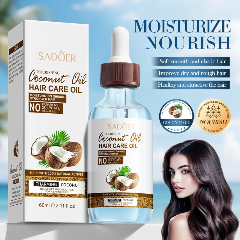 SADOER Coconut Hair Care Oil Hair Essence Repair Dry Damaged Hair Smooth Nourishing Moisturizing Treatments for Hair