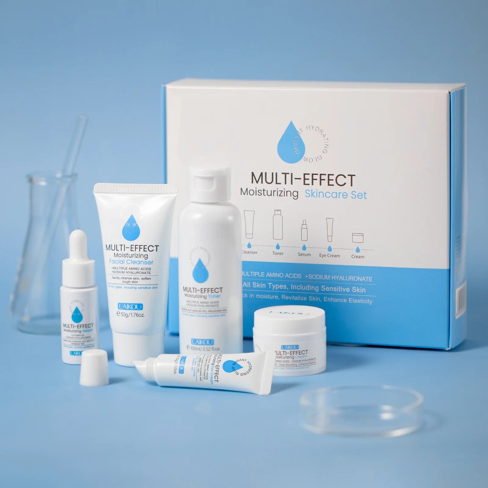 Professional 5 Piece Face Care Collection Intense deep Hydration Set For Dry Skin Daily Beauty Routine