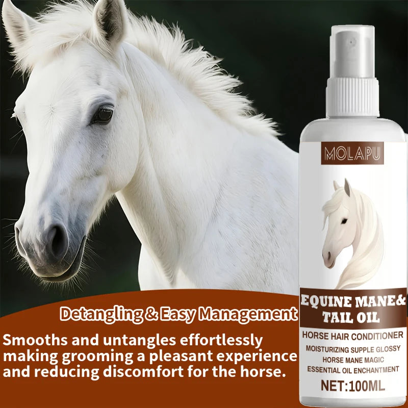 Horse hair care oil, quickly brightening and dust-resistant. Natural care oil creates silky mane and tail. 100ML, easy to carry,