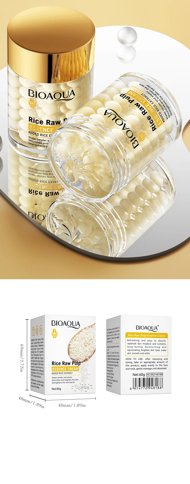 BIOAOUA Rice deep Moisturizing Essence Cream brightning hydrating face cream firming Rejuvenating Cream skin care for women