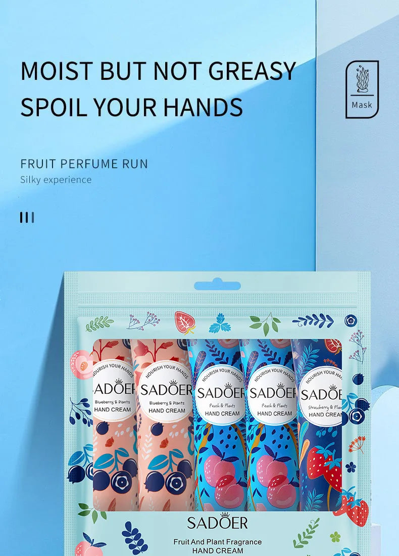 5Pcs/set Fruit Plant Fragrance Hand Cream Sets Moisturizing Repair Anti Dry Hand Lotion Sets Hands Skin Care Products