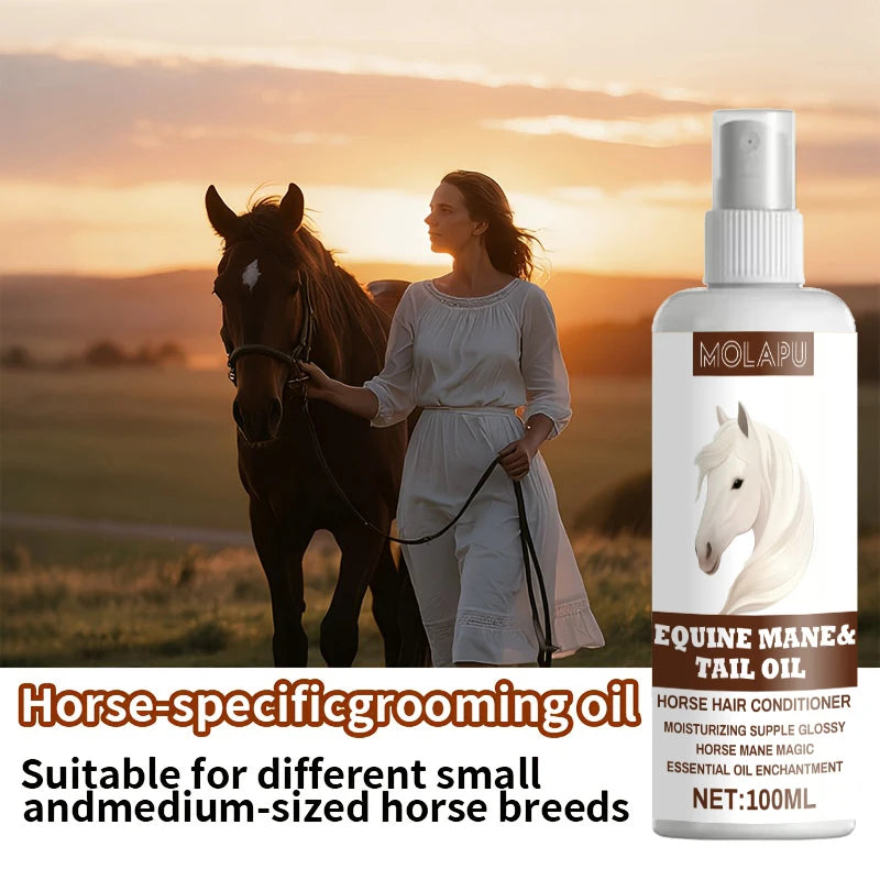Horse hair care oil, quickly brightening and dust-resistant. Natural care oil creates silky mane and tail. 100ML, easy to carry,